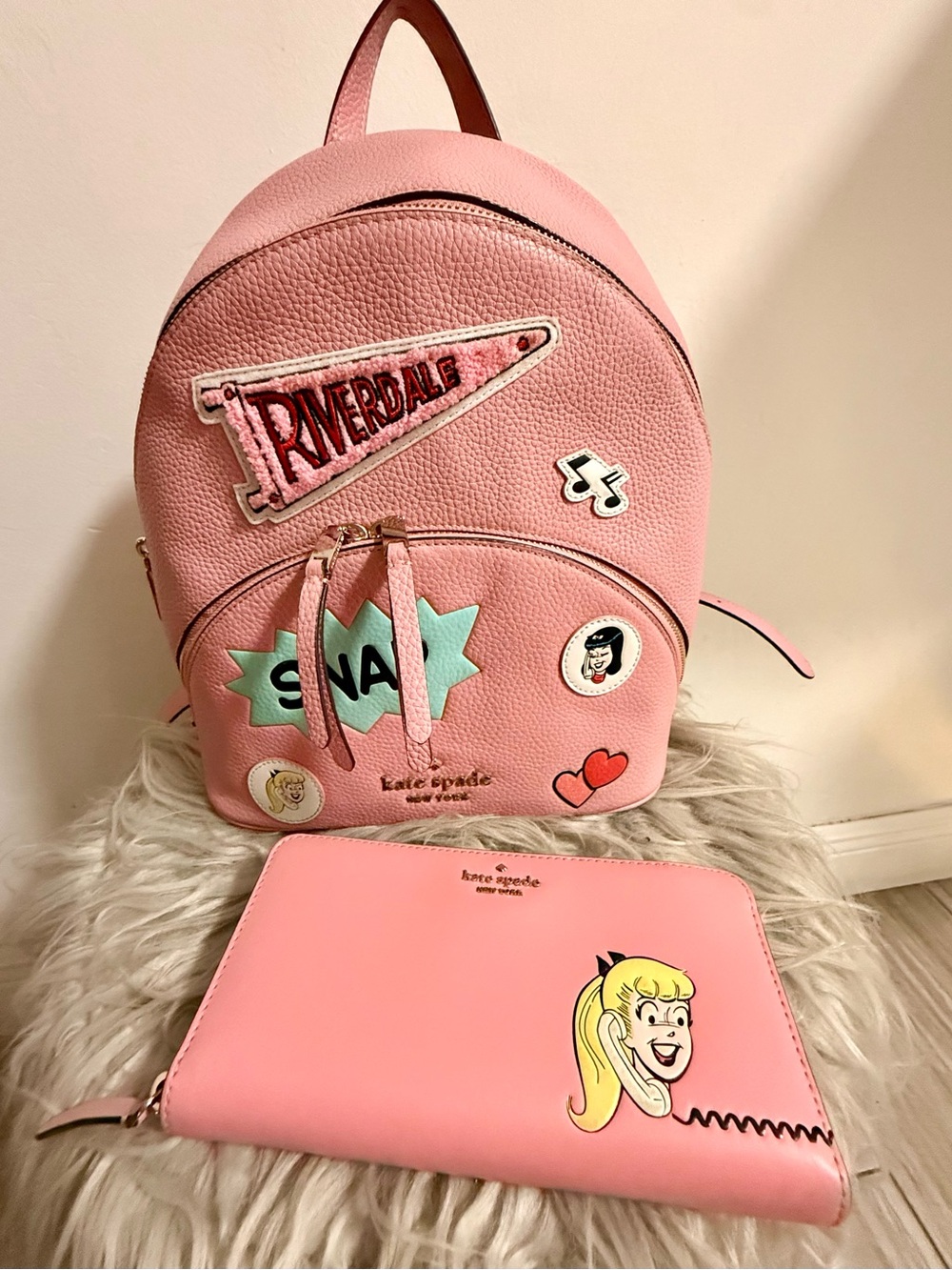 kate spade Pink Kids Patchwork Mini Backpack with Matching Wallet